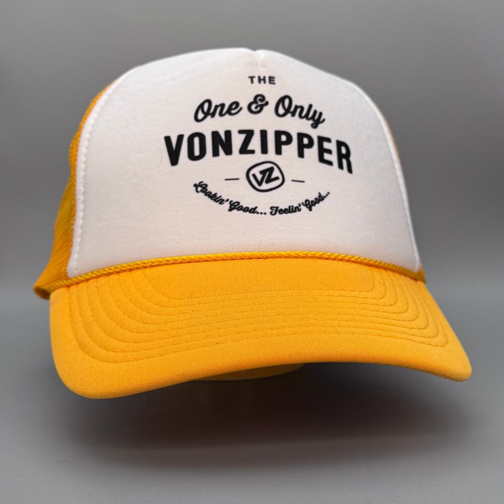 Early 2000s Y2K Von Zipper yellow mesh trucker snapback hat